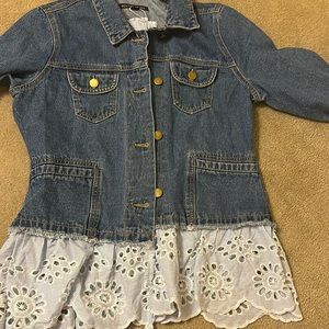 EyelitJean jacket with corset tie in the back